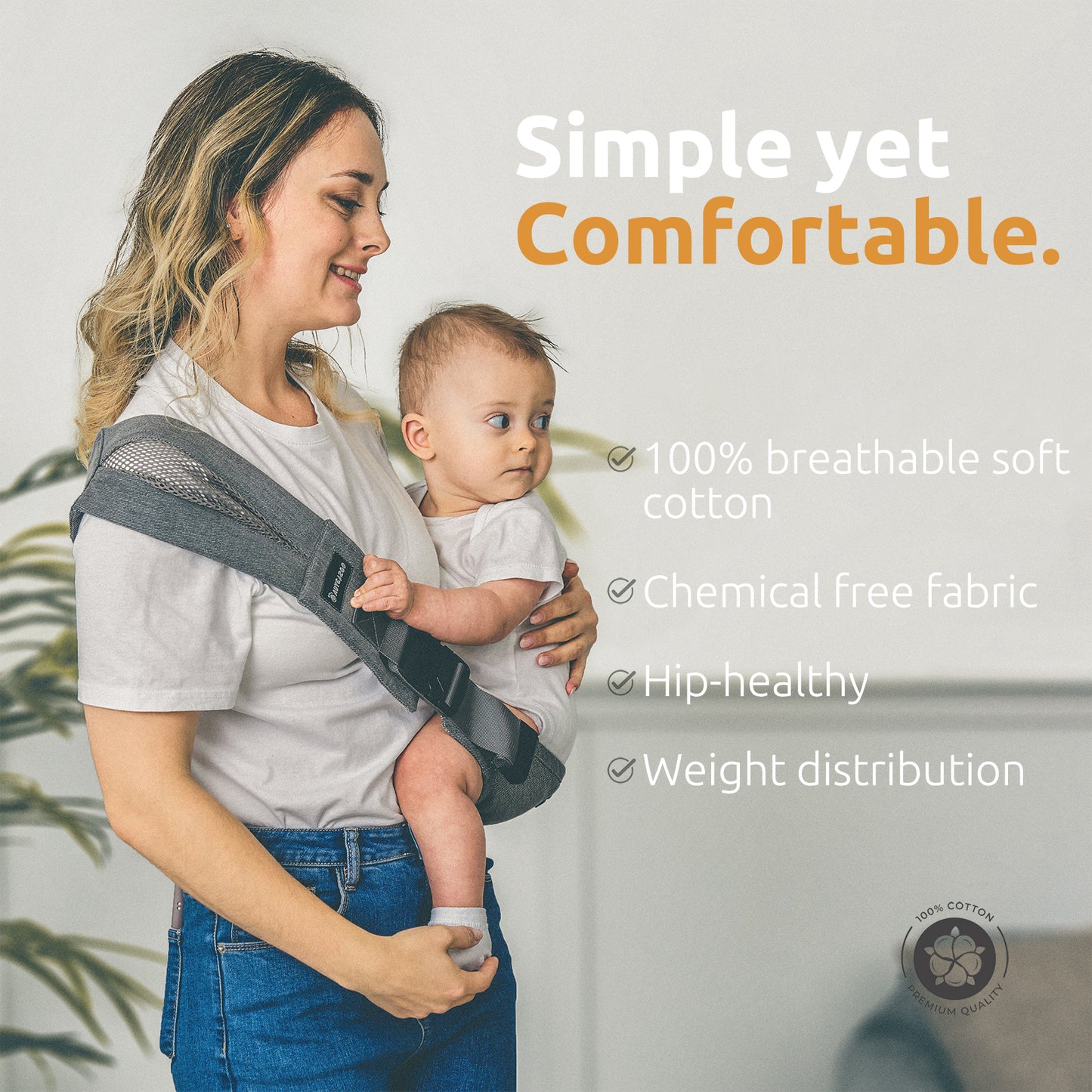 Toddler Sling, AUYEAZGO Ergonomic Baby Sling with Adjustable Strap, Soft Padding & Non-Slip Hip Seat, Perfect for Infant and Toddler(7-44 lbs), Premium Cotton, Steel Gray